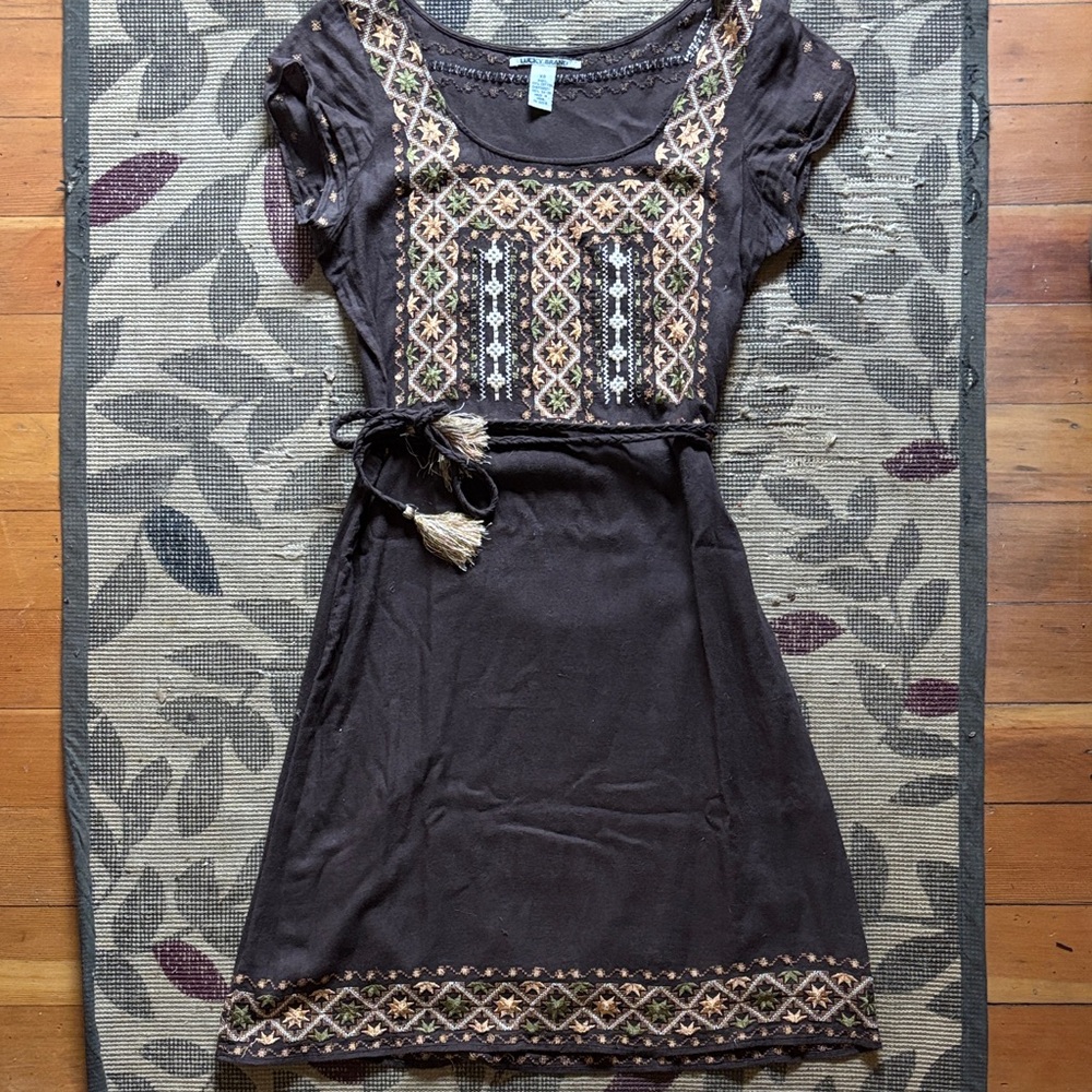 Lucky Brand Brown Embroidered Mini Dress XS